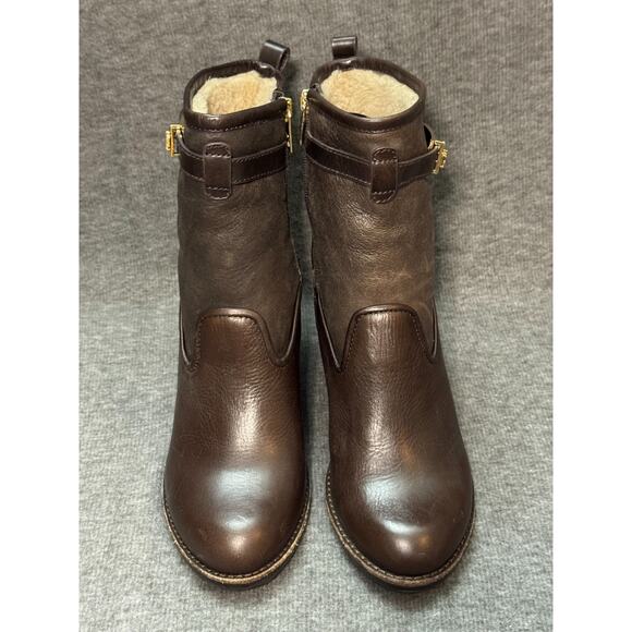 Tory Burch Primrose Boots Brown Leather Faux Fur Zip Up - Womens 8 - Picture 13 of 13